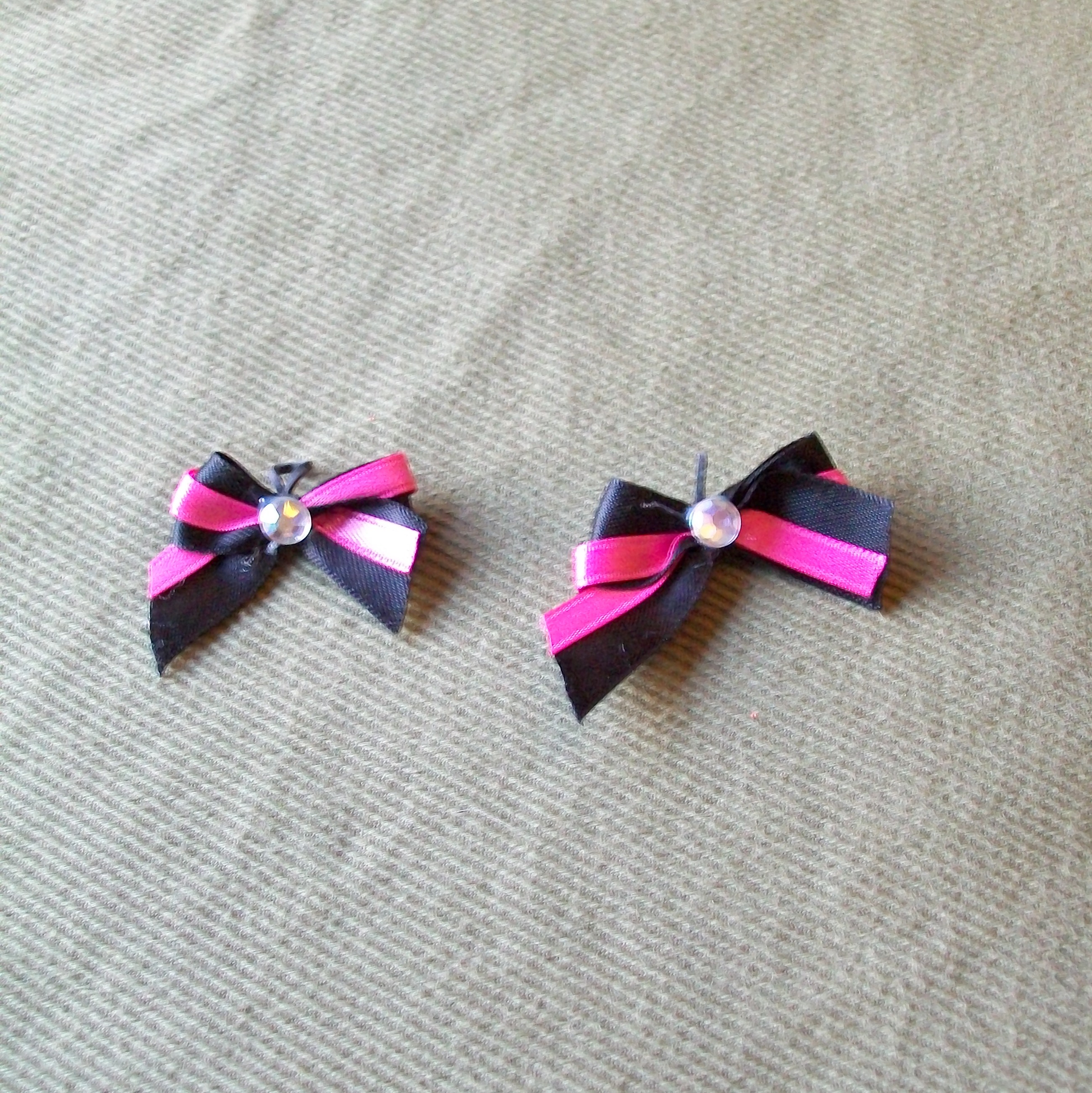 Black Pink Ribbon Rhinestone Dog Bow 