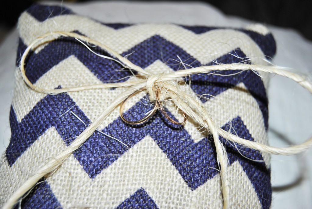 sewing ring bearer pillow chevron burlap twine. diy wedding planning. save money.  wedding bands| bexbernard.com