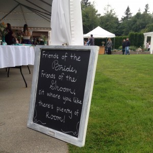 3 wedding chalkboard ideas. Ceremony sign says- Friends of the Bride, Friends of the Groom, sit where you like, there's plenty of room | www.bexbernard.com