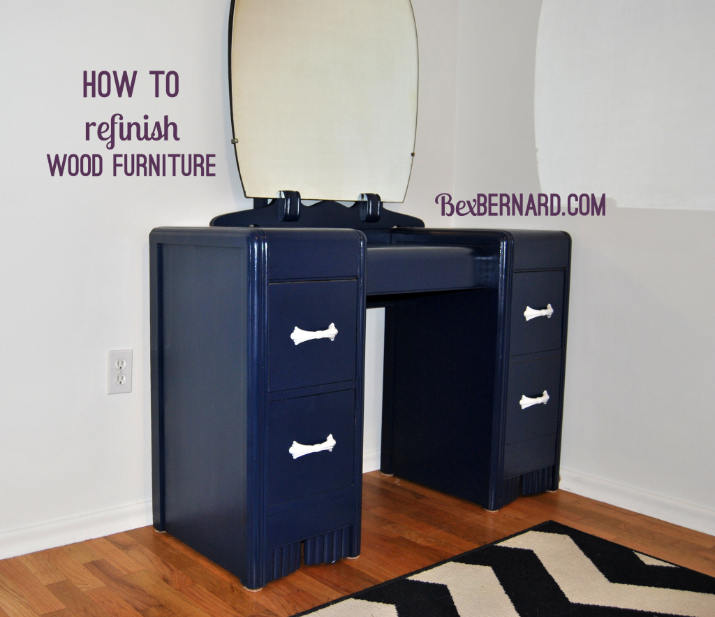 how to refinish wood furniture. diy paint vanity, desk, dresser for blue and white nautical room. | bexbernard.com