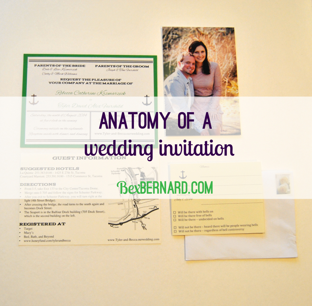what to include in wedding invitations. Pieces of wedding invites: venue, etiquette, RSVP response card, guest information, hotel, photo. | bexbernard.com