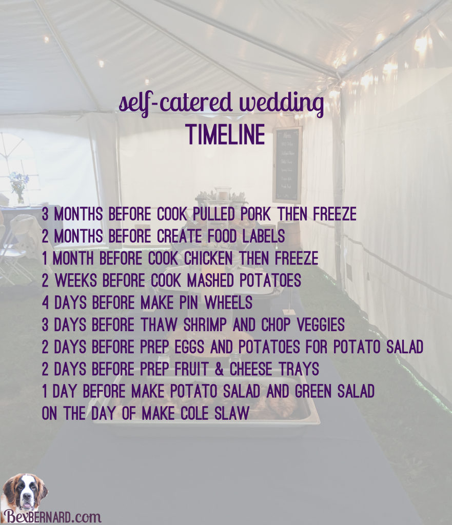 how to self-cater your wedding. catering timeline and quantities for 225 guests. self-catered saves money. | bexbernard.com
