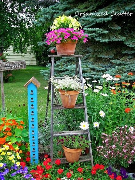 potted plants on ladder - garden backyard art repurpose recycle upcycle | bexbernard.com