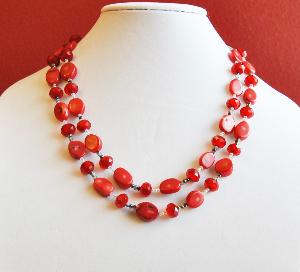Red Velvet Crystals & Coral Necklace for Mothers Day - BexBernard