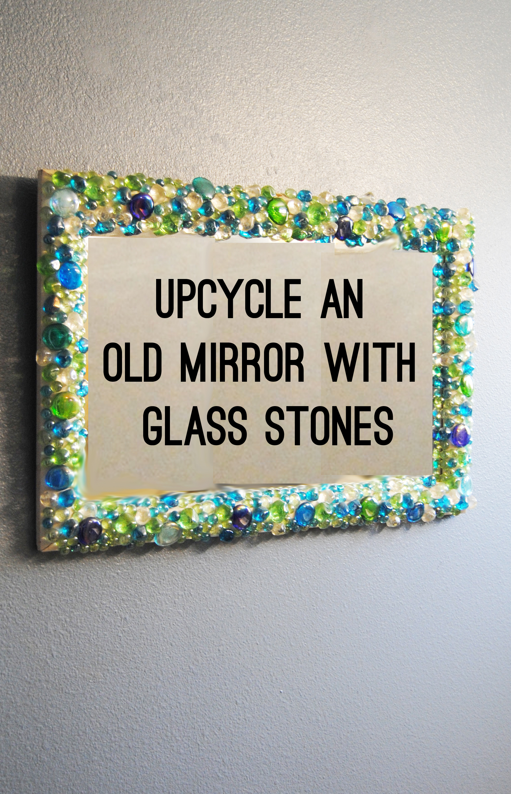 gemstone mirror. upcycled home decor for bathroom. diy hot glue stones to frame | bexbernard.com