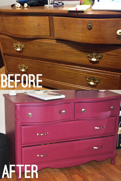 before and after sangria painted dresser. how to refinish wood dresser. | bexbernard.com