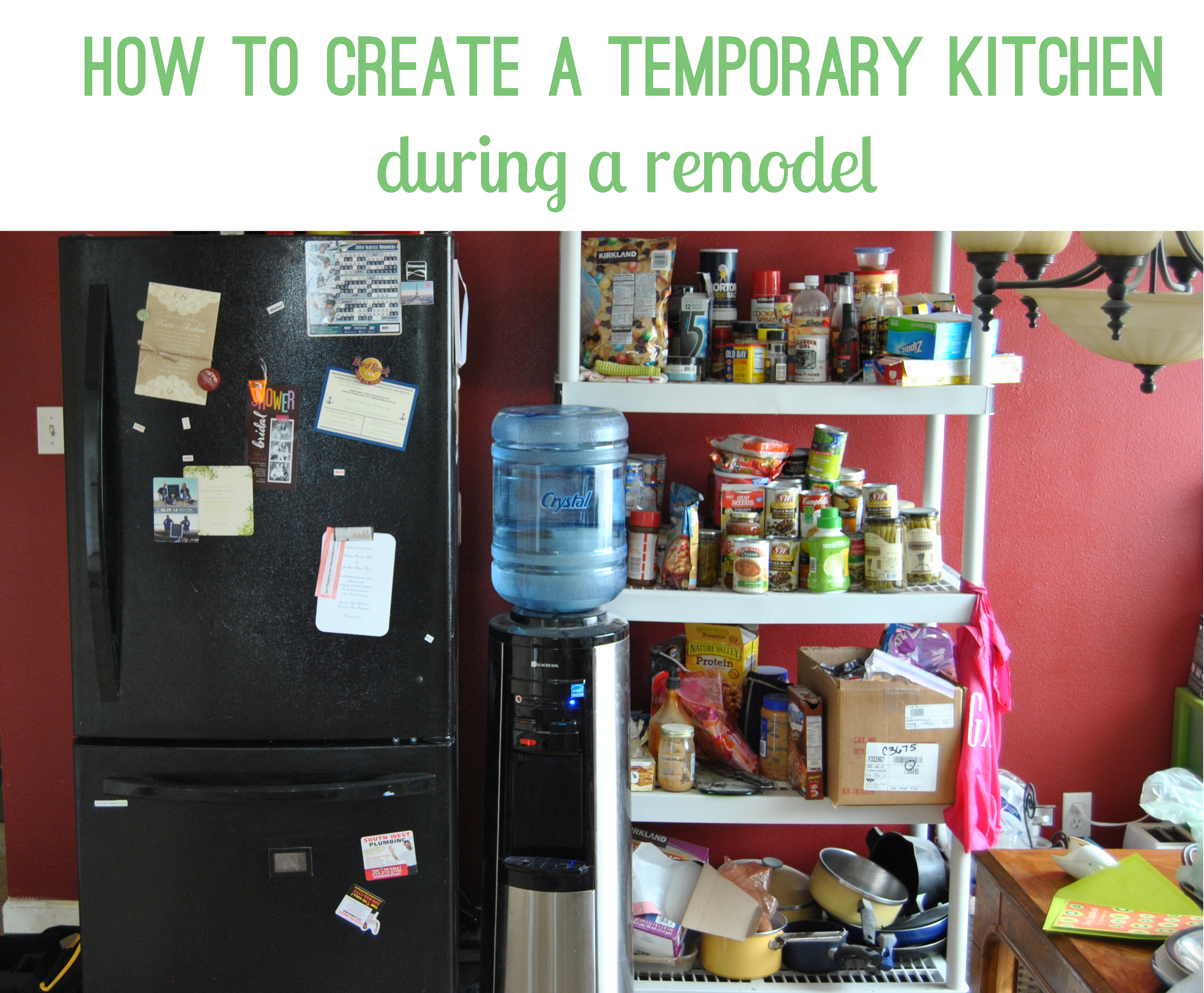 how to create a temporary kitchen during remodel. storage, crock pot, fridge, microwave | bexbernard.com